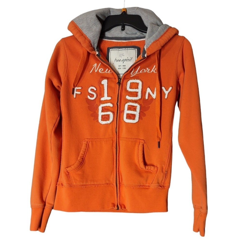 Free Spirit Hoodie Womens Small Orange New York 1968 Graphic Full Zip Athleisure
